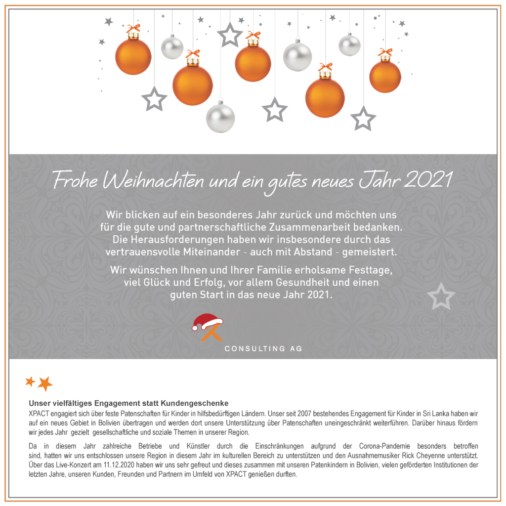 Frohe Weihnachten und alles Gute für das kommende Jahr 2021!