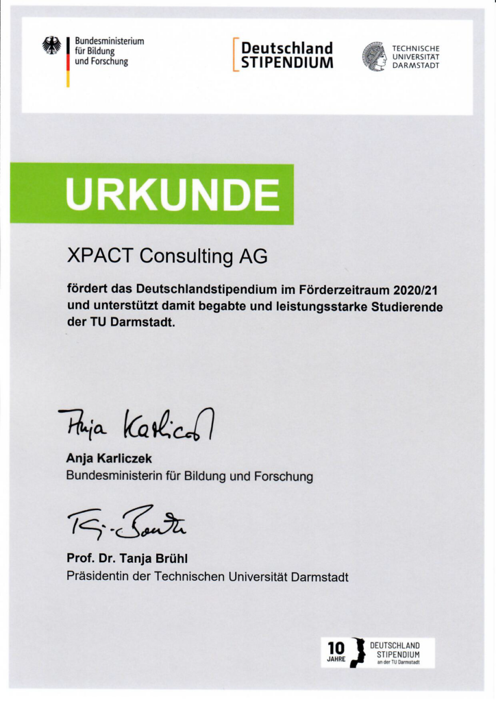 XPACT fördert junges Talent über das Deutschlandstipendium